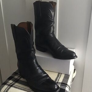 Men’s Black Leather Lucchese Cowboy Boots Size 8.5